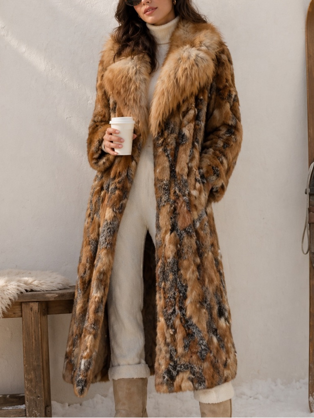 Women’s Vintage American Red Fox Blend Long Fur Coat Jacket est. size S / M